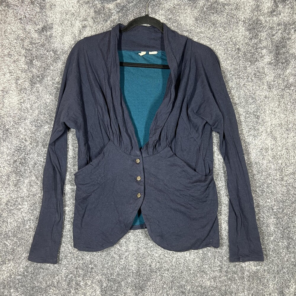 Moth Cardigan Sweater Womens Medium Blue Draped Button Front Pockets Lightweight